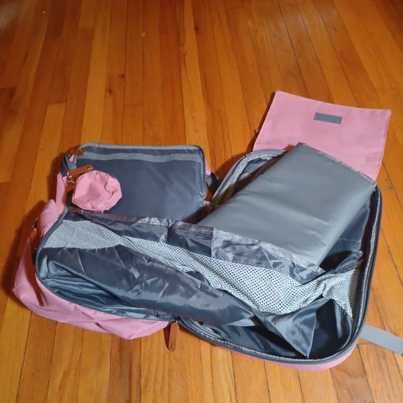 Baby Diaper Changing Pink Backpack With Grey Accents - Picture 4 of 7